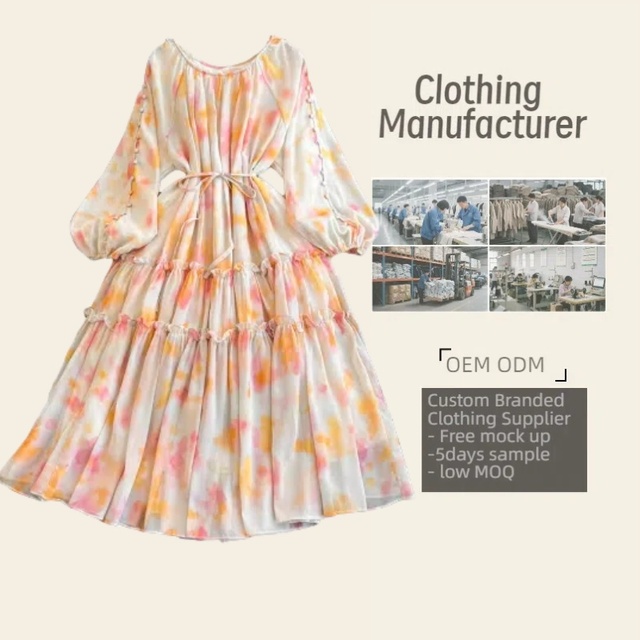 Women's Dress Lady Dress Women's Clothing Strap Floral Print Solid Color Long Sleeved Casual Holiday Dress