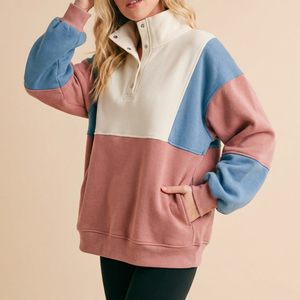 <span class=keywords><strong>Sweat</strong></span>-shirt à capuche en coton French Terry pour <span class=keywords><strong>femme</strong></span>, délavé, patchwork color-block, col rond, coupe oversize, personnalisable - Product Image 4