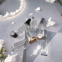Flacons de parfum et crème pour le visage vintage uniques de luxe en gros, rechargeables, 5ml/10ml/30ml/50ml/100ml, emballage en verre transparent carré plat
