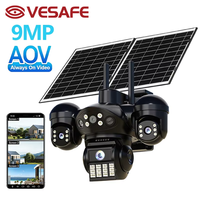 Caméra de sécurité extérieure solaire VESAFE à 3 objectifs grand angle, sans fil, PTZ, IP65, audio bidirectionnel, vision nocturne, stockage sur le cloud, application OKAMPRO