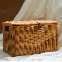 Nouveau panier de rangement multifonction en rotin tressé de style chinois, écologique, avec couvercle, couleur et logo personnalisables, pour chambre et extérieur
