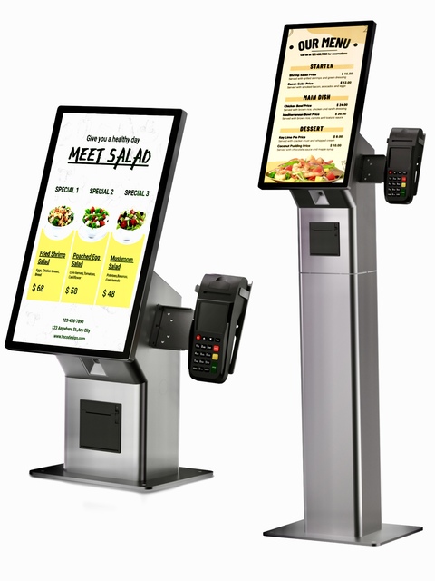 All One Self Service Order Payment Kiosk Touch Screen POS 15.6-23.8 Inch Desktop Checkout Restaurant Android/Windows OS NFC/QR
