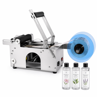 Machine d'étiquetage de bouteilles semi-automatique de bureau MT-50 pour bouteilles et canettes rondes en plastique, avec impression d'étiquettes, en acier inoxydable