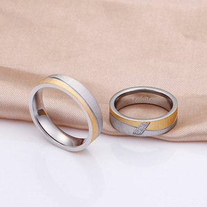 6mm 커플링 스테인리스 스틸 반지 다이아몬드 패턴 18K 금 도금 방수 보석 약혼 반지 선물 일상용 - Product Image 6