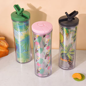 Vasos de plástico acrílico Soporte de tarjeta de PVC Personalización Vaso delgado de plástico Agua Café Beber Doble pared con tapa - Product Image 3