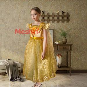 Vestido de Princesa para Niñas, sin Mangas, Amarillo, con Malla y Bordado de Copos de Nieve, Disfraz Elegante para Fiesta - Product Image 1