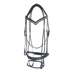 Precios más bajos: Brida de cuero acolchada de dos filas con cristales y riendas con cordones |   Brida de Doma Premium en Venta - Product Image 4