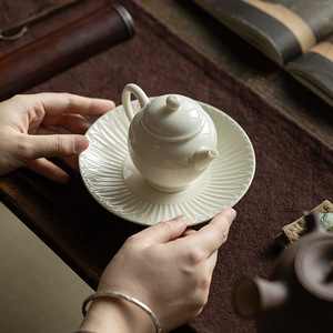 Ding Kiln White Lotus Petal Ceramic Teapot Stand Round Porcelain For Kung Fu <b>Tea</b> Set Household <b>Tea</b> <b>Tray</b> - Product Image 2