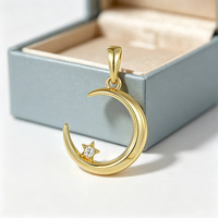 Collier pendentif lune et étoile en argent sterling 925 plaqué or, avec un design romantique en forme de croissant, symbole d'amour et de vœux, cadeau