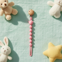 Sucette en bois pour bébé motif ours de dessin animé avec chaîne anti-chute et anti-perte, design d'art populaire gravé au laser, marque COMPASS