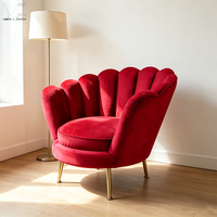 Fauteuil moderne en acier inoxydable doré, forme de fleur rouge, fauteuil d'appoint en velours, canapé individuel
