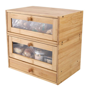 Boîte à pain en bambou double couche avec fenêtre transparente et plateau à couverts pour rangement de cuisine 39x24.5x33cm - Product Image 2