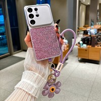 Étui de téléphone de luxe tendance à sequins losanges et paillettes avec cordon tournesol pour Samsung S22 S23 S24 S25 S26 Ultra A57 A56 A36 A07