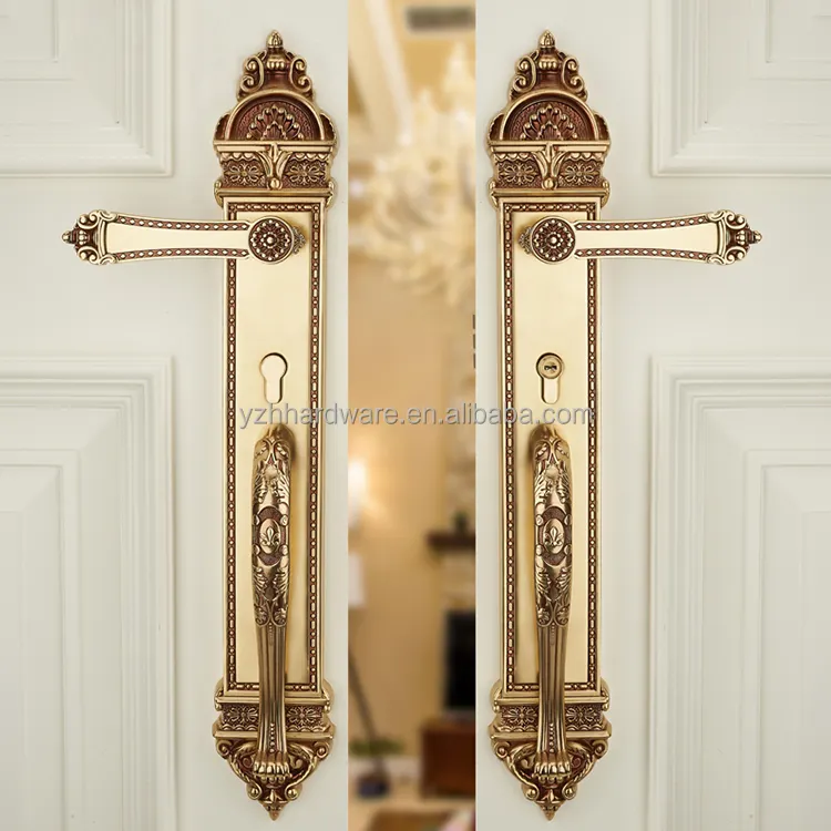 High-quality Antique Door Lock And Key Luxury Knurled Brass Front Door Lock Handle