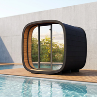 Sauna Kayu OEM/ODM untuk Luar Ruangan, Model Kubus dengan Kaca Panoramic, Pemanas Kayu Bakar dan Listrik untuk Rumah dan Taman
