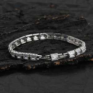 7Mm Rectangular Tennis <b>Bracelet</b> <b>Copper</b> Micro-inlaid Zircon Hip Hop Couple Easy Buckle Tanjing Fashion Lijing Necklace - Product Image 2