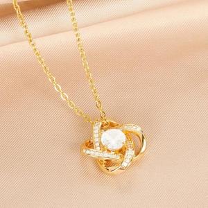 Colar de Luxo com Pingente de Diamante Coreano Tryme com Fecho de Segurança Padrão ASTM 316L Prata/Dourado Presente - Product Image 4