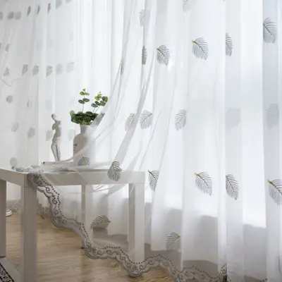100% Polyester Neues Design Moderne Vorhänge Moderner Vorhang Voile Blätter Stick vorhänge für Zuhause