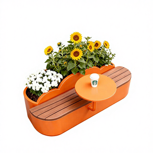 Banc de jardin Helin Designer Cloud Flower Box, siège intégré, pot de fleurs en métal et plastique, pour extérieur, parc, rue commerciale, terrasse, avec support pour animaux de compagnie - Product Image 1