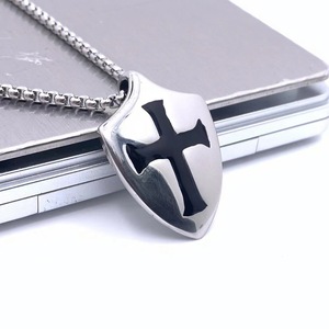 Stainless Steel Shield <b>Cross</b> Pendant Men's Necklace Themed Pendants Gift Jewelry - Product Image 1