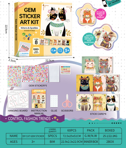 Kit d'Art Adhésif DIY AiJH en Gros : Plus de 1000 Pierres Scintillantes et 8 Cartes Chat – Ensemble Créatif Facile à Coller pour Enfants - Product Image 5