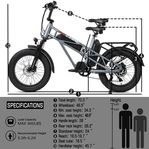 Vélo de montagne pour hommes adultes avec batterie 48V, suspension avant, pneus larges, freins à disque - Product Image 6