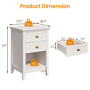 Comodino in Stile Rustico con 2 Cassetti in Rattan e Ripiano Aperto, Tavolino da Notte in Legno - Product Image 2
