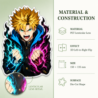 Autocollant Manga Anime 3D Lenticulaire Personnalisé Imperméable en PET Imprimé UV pour Décoration de Voiture, Réfrigérateur, Ordinateur Portable
