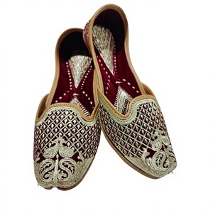 BS INTERNATIONAL Fancy Indian Traditional Style Cow Leather Floral Pattern Hook Loop Closure Sweat Absorbent Fashion Trend <b>Shoes</b> - Product Image 2