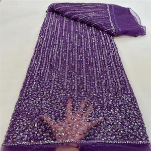 Robe <span class=keywords><strong>de</strong></span> mariée en maille tricotée brodée violette pour filles, série maille, tissu 100% polyester, printemps été, moderne, rayée, perles, tube, paillettes - Product Image 4