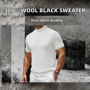 Pull à col roulé en tricot côtelé pour homme, manches courtes, col tricoté, hiver, décontracté - Product Image 2