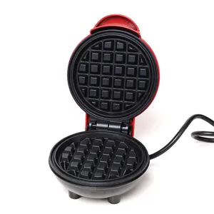 Mini máquina de fazer waffle elétrica vermelha, antiaderente, dupla, plana, fabricante de cone de waffle