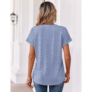 Haut à manches courtes et col en V pour femme FOXA, 100 % coton respirant, chemise décontractée d'été au design simple pour le travail et le quotidien - Product Image 5