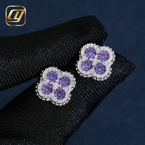 Boucles d'oreilles clous en moissanite en forme de fleur, argent 925 plaqué rhodium, bijoux de fête pour femme, luxe, taille brillant rond, sertissage à griffes - Product Image 6