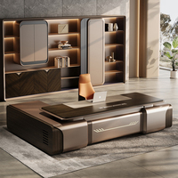 Bureau de direction moderne de luxe en forme de L avec prise intégrée, panneau MDF E1, grand bureau de direction pour PDG