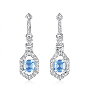 9 élégantes boucles d'oreilles géométriques carrées en pierre naturelle de 4 mm avec pampilles, en argent sterling 925, bijoux pour femmes, pour banquets et soirées. - Product Image 1