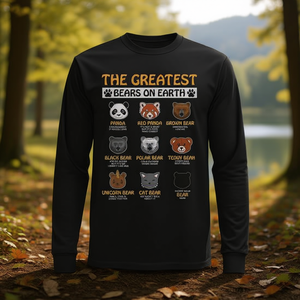 T-shirt a maniche lunghe The Greatest Bears On Earth con design vintage dell'orso, abbigliamento unisex - Product Image 3