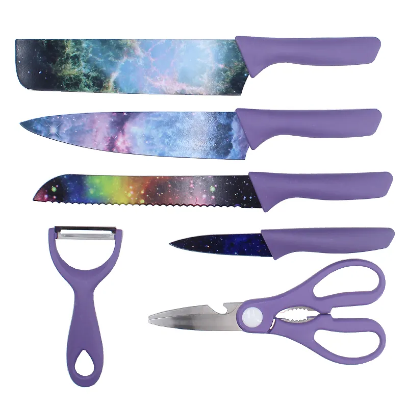 Colorful Kitchen Knife Set 6 PCS Colored Knives Set with Non-Stick Coating Chef Boxed Knives Set for Cooking