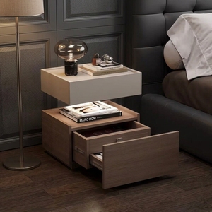 Lampe de chevet <span class=keywords><strong>en</strong></span> <span class=keywords><strong>bois</strong></span> minimaliste moderne italienne avec 2 <span class=keywords><strong>tiroirs</strong></span> et armoire suspendue intégrée, <span class=keywords><strong>petit</strong></span> <span class=keywords><strong>meuble</strong></span> de luxe pour chambre <span class=keywords><strong>à</strong></span> coucher - Product Image 2