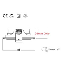 Spot encastré LED intérieur IP44 3CCT orientable à bord étroit sans cadre SMD 5W blanc chaud dimmable