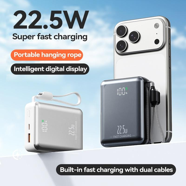 Full Protocol Power Bank Built-in 30000mAh 40000mAh Cable Compact and Portable Mobile Power Bank with Fast Charging Cable