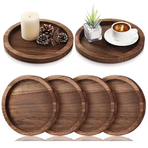 Wooden circular brown decorative tray for farmhouses personalized wood tray