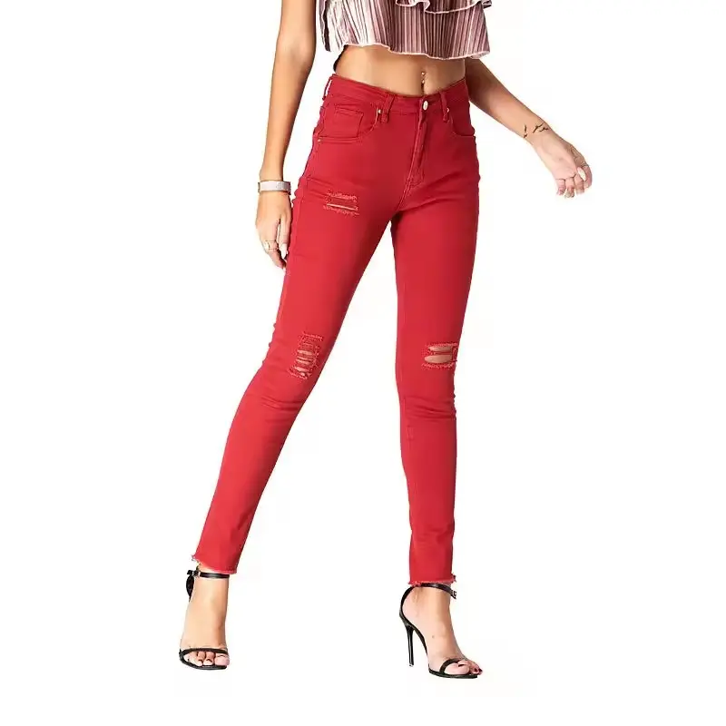 Jeans di Design Bling per donna abbigliamento urbano dritti stile elasticizzato alla moda Casual Jeans da donna strappati Skinny Jeans da donna