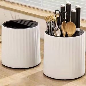 Support de cuisine multifonctionnel rotatif pour couteaux avec porte-cuillères, fourchettes et baguettes intégré pour rangement des ustensiles - Product Image 1