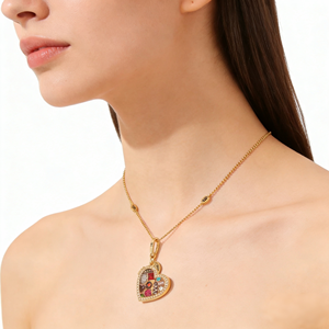 Bella Viva TrendyGold メッキ ハート チョコレート ボックス ペンダント ネックレス チェーン付き ジルコン ラグジュアリー 女性用 - Product Image 2