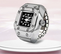 Rétro Hiphop Doigt Anneau Montre Élastique Bracelet Cadran Quartz Montre Y2K Argent Mini Anneau Montre Hommes Femmes