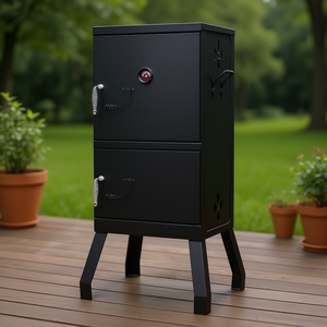 Parrilla Vertical Premium para Exteriores de 2 Niveles, Ahumador de Hierro Fundido con Acabado Negro Mate y Termómetro - Product Image 2
