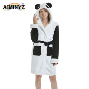 AIMINYZ ODM/OEM Criança Panda Bonito Animal Bonito Dos Desenhos Animados Onesie Robes Menina Joelho Comprimento Confortável Macio Cosplay Pijamas Pijamas