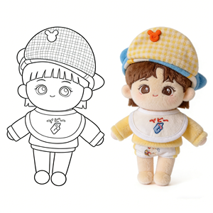 Poupée en peluche personnalisée de star K-pop avec <span class=keywords><strong>cheveux</strong></span> bleus texturés, yeux brodés, transformant le design de dessin animé en figurine en peluche de haute qualité - Product Image 2