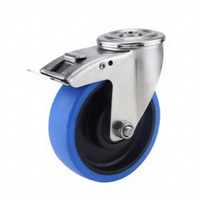 Roulette pivotante à frein fixe de 3, 4, 5 pouces, double roulement à billes, avec trou de boulon, plaque supérieure et tige, en acier inoxydable, nylon et caoutchouc bleu, pour usage moyen